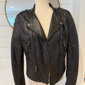 BCBG 100% Leather Motorcycle/Biker Black Jacket - Can be worn in 3 Styles